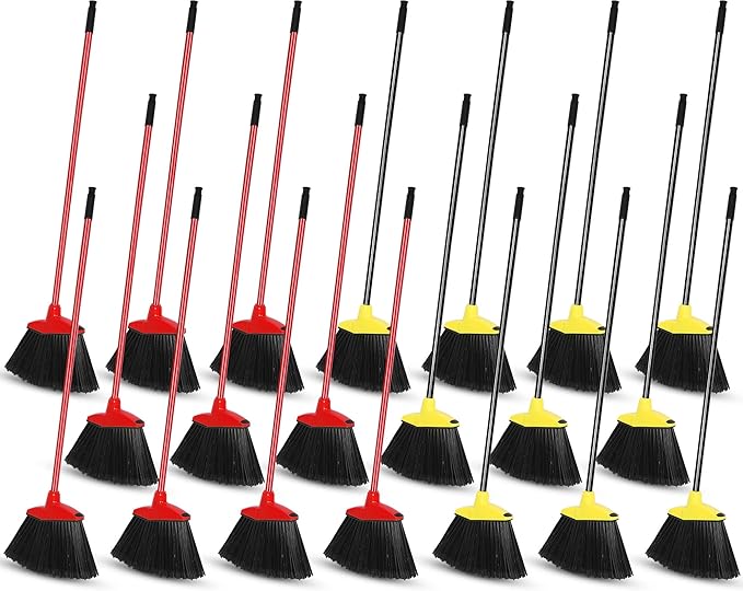 WILLBOND 20 Pcs Heavy Duty Broom Outdoor Indoor Commercial Angle Brooms Bulk for Courtyard Garage Lobby Mall Market Floor Home Kitchen Room Office Pet Hair Rubbish 54 Inch(Red Yellow)