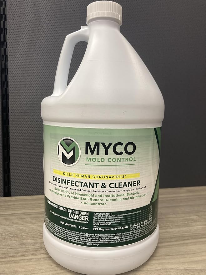Myco Mold Control Concentrate – EPA-Registered Hospital Grade Disinfectant &amp Cleaner Quat Formula for Mold Remediation &amp Bacteria Control Commercial &amp Residential Use 1 Gallon