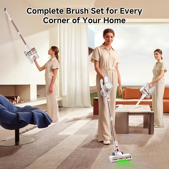 Cordless Vacuum Cleaner Powerful Suction Vacuum Cleaners for Home Stick Vacuum Cordless with LED Display Anti-Tangle &amp Wall Mount 8 in 1 Lightweight Vacuum for Hard Floors Pet Hair(Gold)