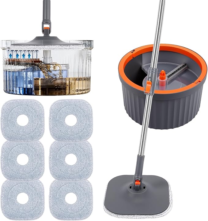 Chabatree Mop and Bucket SetSpin Mop and Bucket Set with Separate Dirty and Clean Water6 Replaceable Mop PadsDeep-Cleaning Mops for Floors Versatile Mops for Walls
