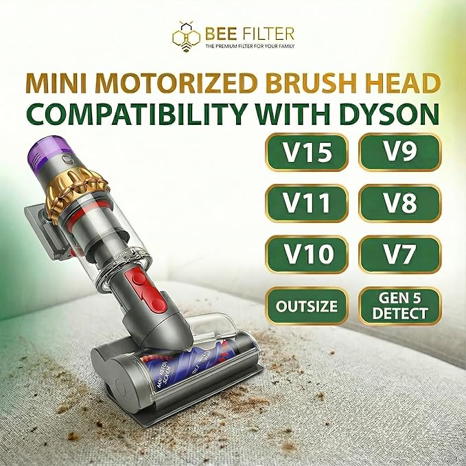 Dyson Mini Motorized Brush Head - Pet Hair Removal Vacuum Attachment for Dyson V7 V8 V10 V11 V15 Vacuum Cleaners Mini Hair Screw Tool for Carpeted Stairs Couch Cushions Upholstery &amp Car Carpet