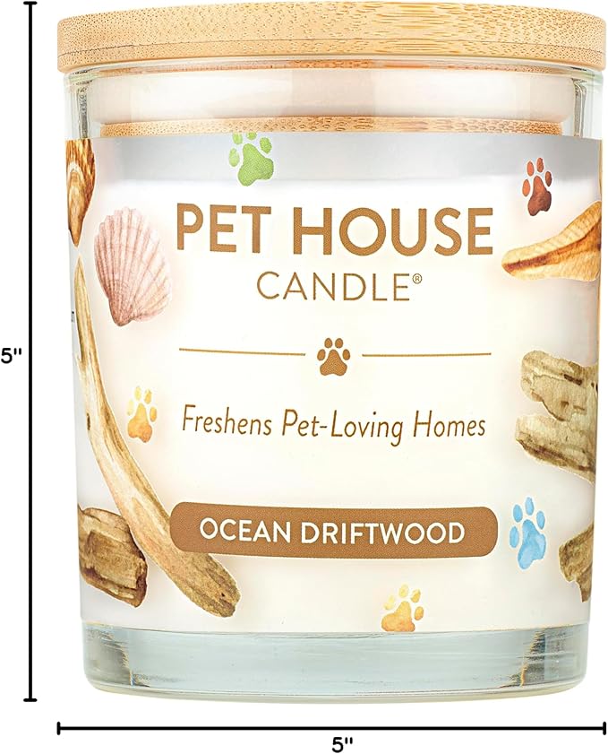 Pet House Candles Clean Long-Burning Scented Pet Friendly Candles Plant-Based 60 Hour Burn Time - Ocean Driftwood 9 oz