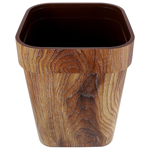 VOSAREA Garbage Can for Bathroom Capacity Trash Can Wood Grain Wastebasket Material