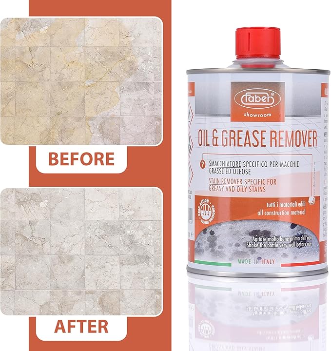 FABER Oil &amp Grease Stain Remover – Marble &amp Granite Cleaner – Easy to Use on Vertical Surfaces – Fast Acting Specific for Greasy and Oily Stains – Oil Spot Driveway Remover - 500ML
