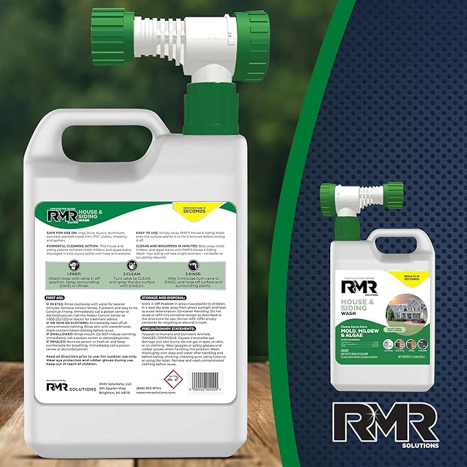 RMR House and Siding Wash - Commercial-Grade Outdoor Stain Remover for Mold Mildew and Algae 64 Ounce Bottle With Hose-End Adapter