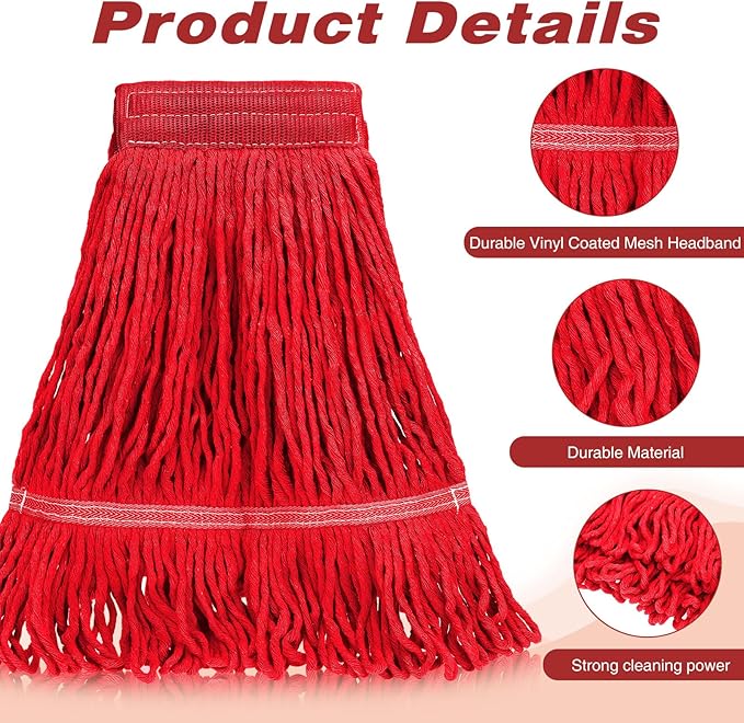 Nuogo 10 Pcs Commercial Mop Head Replacement Floor Cleaning Wet Heavy Duty Commercial Mop Refills General Cleaning(27.6 InchRed)