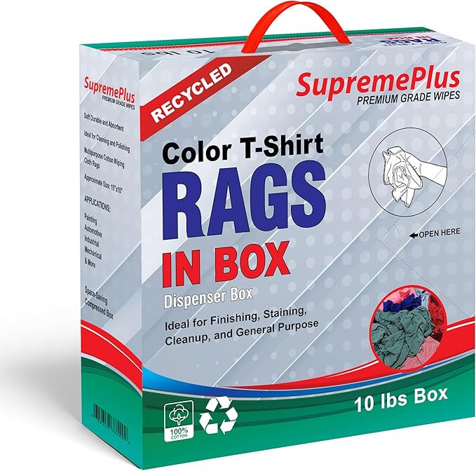 Recycled Color Knit Cleaning Rags (10 lbs. Compressed Box - Pack of 4) – Shop Cloths Bulk for Workshops Mechanics Painters and Home Use Multipurpose Cotton T-Shirt Rags
