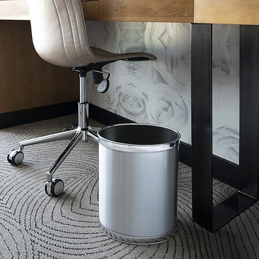 Stephanie Imports Made in USA 5-Gallon Sleek and Stylish Vinyl Mylar Waste Basket (13 X 11) (Metallic Silver)