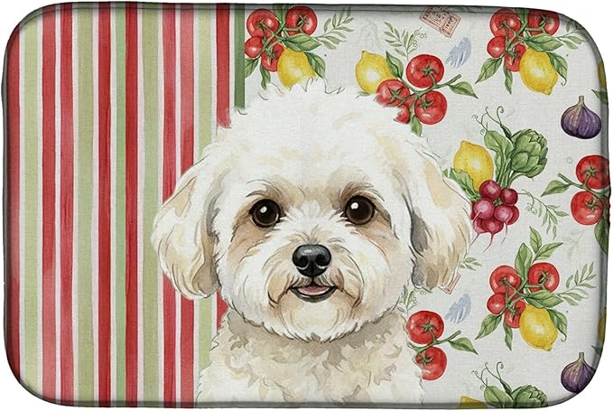 Caroline's Treasures White and Cream Bichon Frise Vegetables Dish Drying Mat Absorbent Dish Drying Mat Pad for Kitchen Counter Dish Drainer Mat for Countertop 14 x 21 Multicolor