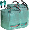 Professional 3-Pack 80 Gallons Lawn Garden Bags (D26H33 inch) Reusable Yard Waste Bags with Gardening Gloves for Leaf BagGarden PruningPatio Trash ContainerLawn WeedsGrass Clippings Bag 4 Handles