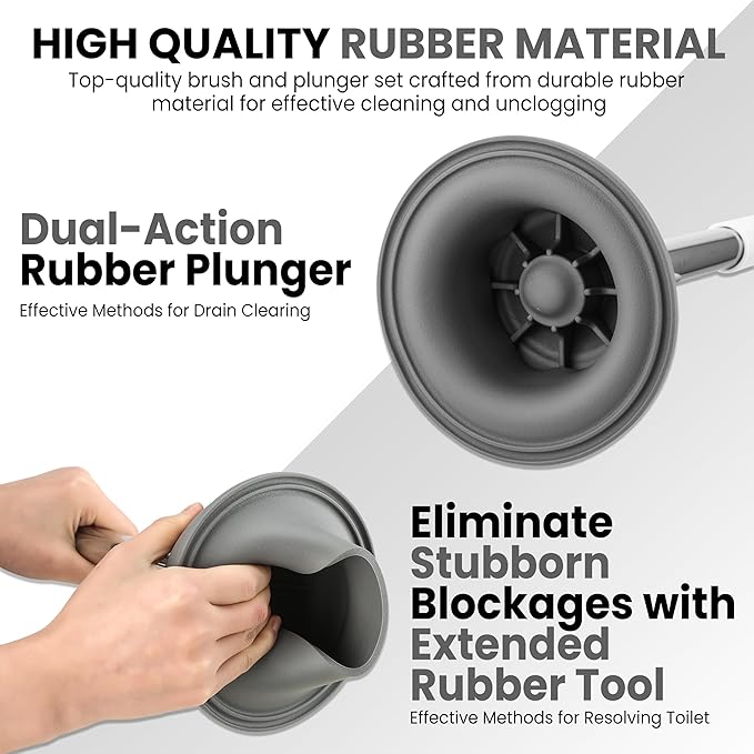 Toilet Brush &amp Plunger Set - Toilet Bowl Brush and Holder Refillable Liquid Dispenser Brush - 2 in 1 Silicone Toilet Brush &amp Plunger Set for Bathroom