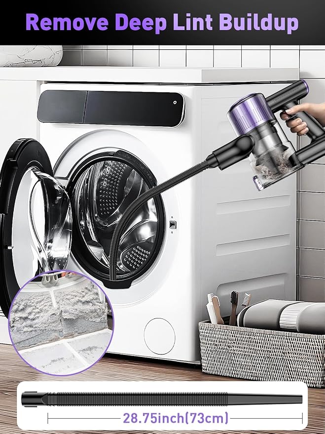 Cordless Vacuum Cleaner 10-in-1 Stick Vacuum with Powerful Suction Hose Anti-Tangle Brush Green LED Light 45Kpa Lightweight Rechargeable Vacuum Cleaner for Home Hardwood Floors Carpets (Violet)