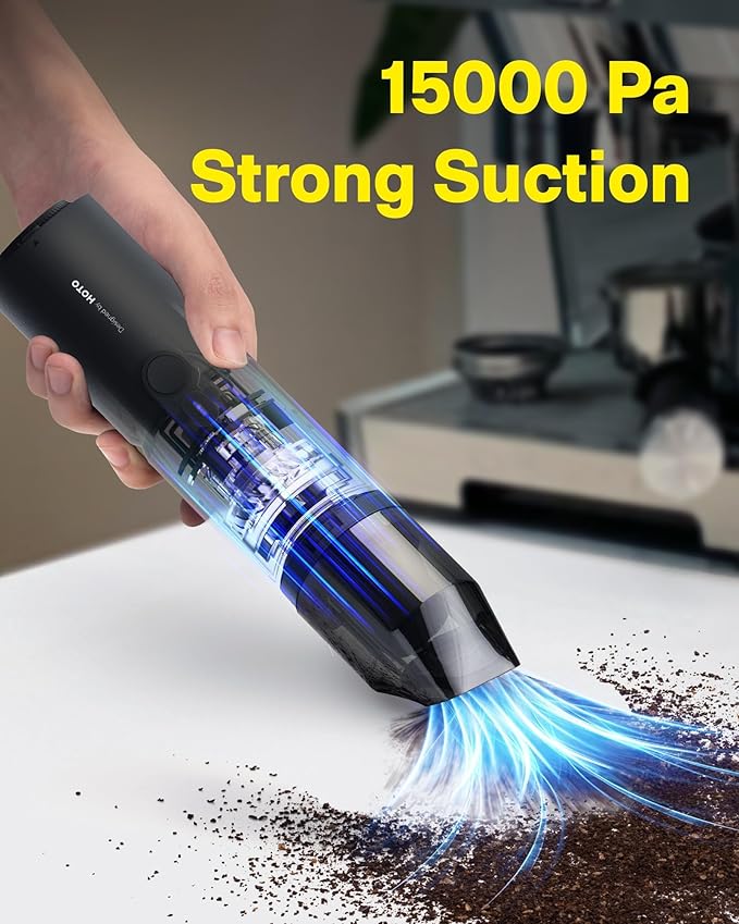 HOTO Handheld Vacuum Cleaner Cordless Desk Vacuum Cleaner Compressed Electric Air Duster 15000Pa Suction 4-in-1 Portable Vortex Vacuum Dust Buster Air Blower for Computer Keyboard Coffee Grounds