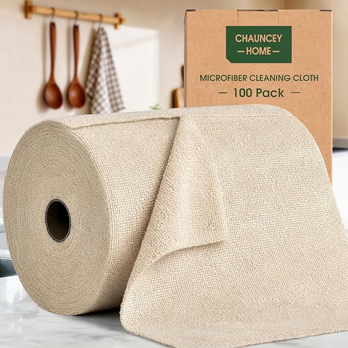 Microfiber Cleaning Cloth Roll - 100 Pack Tear Away Microfiber Paper Towels Reusable Washable Scratch-Free Kitchen Towels for Car Home Kitchen Glass Dishes(Desert Gold)