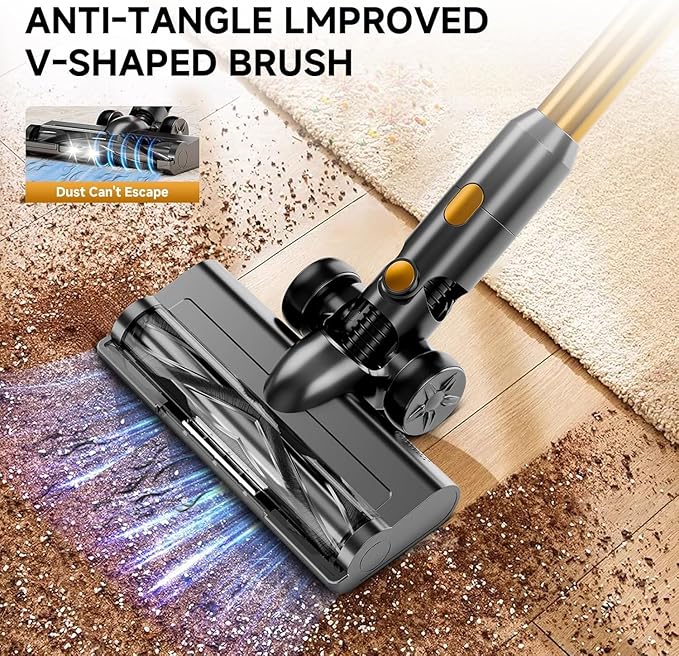Cordless Vacuum Cleaner 8 in 1 40Kpa 55MinsLightweight Vacuum Cleaners for Home Stick Vacuum with Anti-Tangle BrushWall Mount Rechargeable Cordless Vacuum for Floor/Sofa/Pet HairGolden