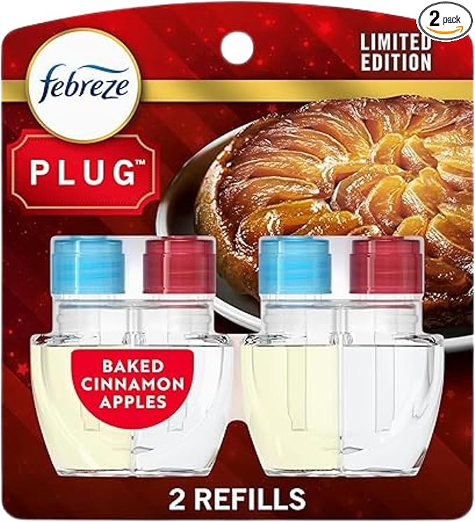 Febreeze Plug In Refills Fall Scents Winter Limited Edition Plug In Refills for Odor-Fighting Fade Defy PLUG Air Freshener 2 pack (Baked Cinnamon Apple)
