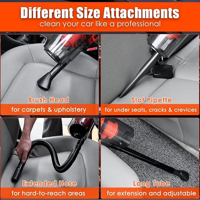 Viewsun Car Cleaning Kit Orange 17pcs Car Interior Detailing Kit with High Power Handheld Vacuum Detailing Brush Set Windshield Cleaner Cleaning Gel Complete Auto Accessories for Women Men Teens