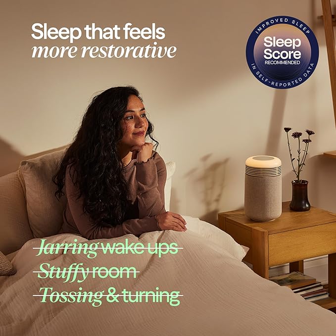 BLUEAIR Purifier for Bedroom - Mini Restful - Sunrise Clock with HEPASilent Filtration and Wake Up Light - Cleans Air and Supports Circadian Rhythm - USB-C and App Connectivity Beige