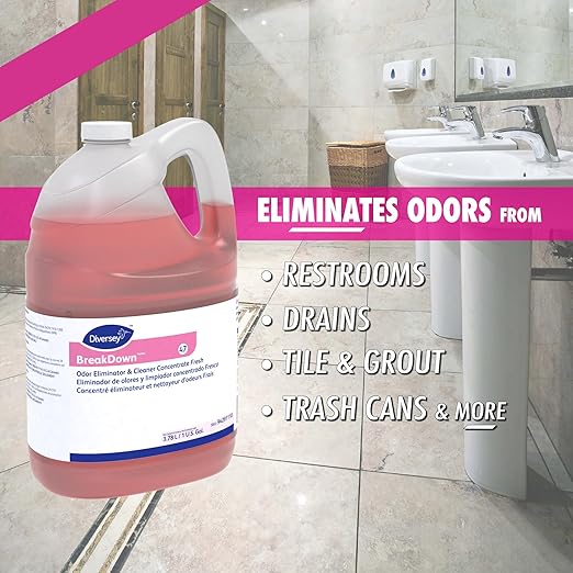Diversey 94291110 Breakdown Odor Eliminator Enzyme Eliminates Odors &amp Stains on Hard Surfaces &amp Carpet Fresh Scent Concentrate 1-Gallon (Pack of 4)