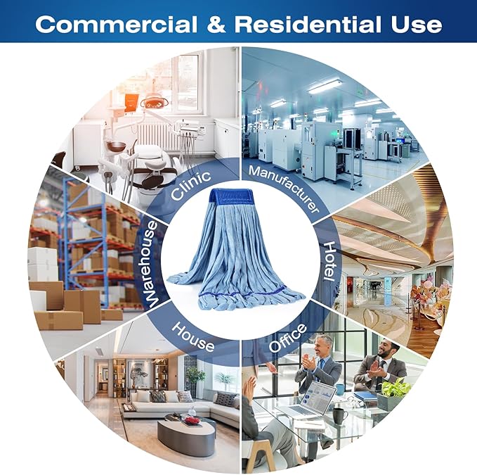 Matthew Microfiber Tube Mop(MeduimBlue12Pack) Heavy Duty Mop Head ReplacementExcellent AbsorbencyPremium launderabilityReusableLoop end for HomeCommercial&ampIndustrial Use