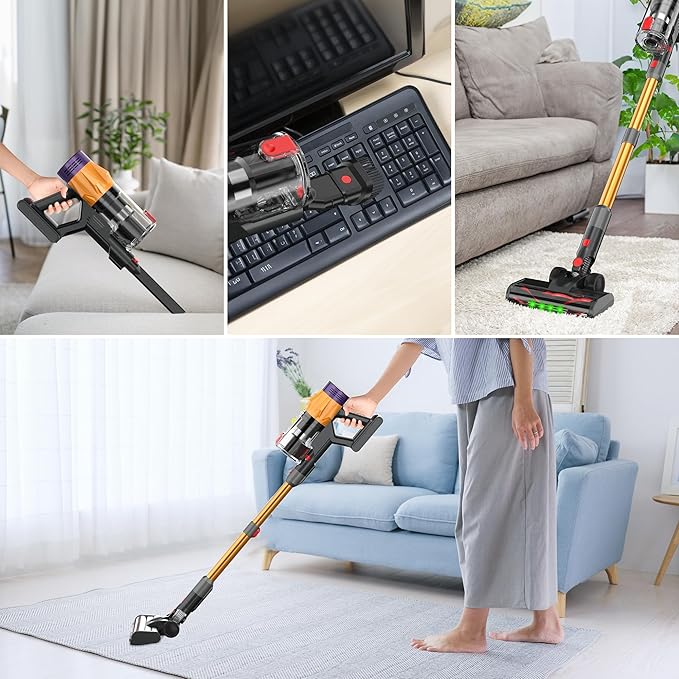 Cordless Vacuum Cleaner w/LED Display 550W Self-Standing Cordless Stick Vacuum Cleaner for Home Removable Battery/Lightweight/Rechargeable Pet Vacuum Cordless for Pet Hair/Hardwood Floor/Carpet