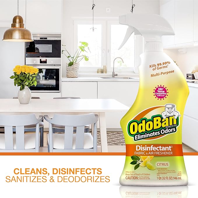 OdoBan Ready-to-Use Disinfectant and Odor Eliminator Set of 3 Spray Bottles 32 Ounces Each Citrus Scent