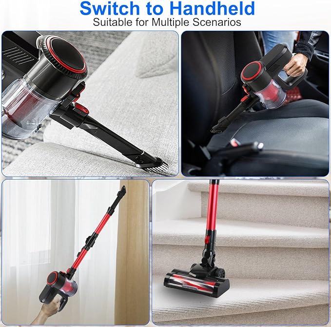 Cordless Vacuum Cleaner with Bendable Wand 100W 12Kpa Powerful Lightweight Stick Vacuum 12000mAh Rechargeable Handheld Vacuum Cleaners Anti-Tangled for Home Pet Hair Hardwood Carpets