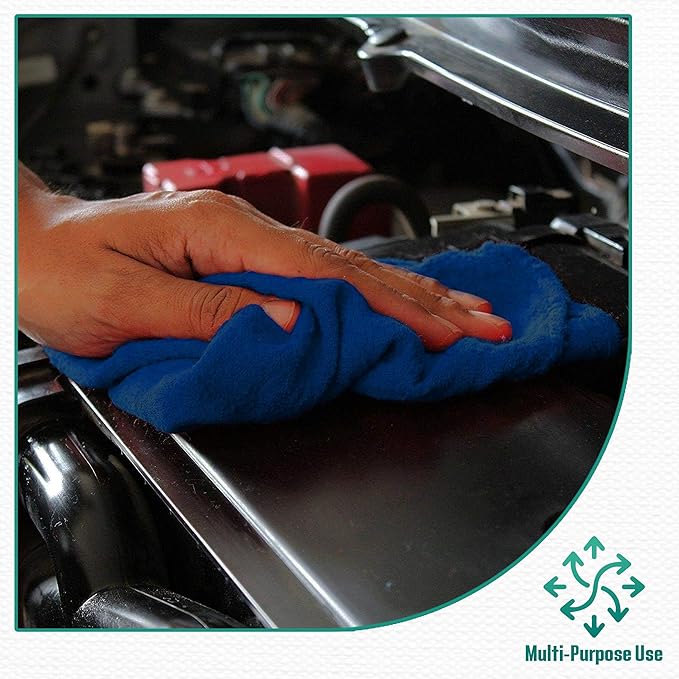 ZUPERIA Cotton Shop Towel – Multipurpose Cleaning Cloths (14 x 12 - Pack of 150 - Blue) Reusable Shop Rags for Automobiles Industrial Restaurants Garage and Homes
