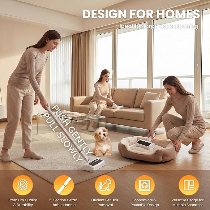 Pet Hair Remover for Carpet Reusable Pet Hair Remover 44 Inch Adjustable Handle Electric Dog Cat Hair Removal Tool for Couch Carpet
