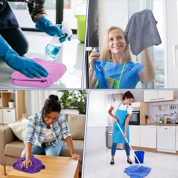 10 Pcs Extra Large Microfiber Cleaning Cloth 30 x 20 Large Floor Microfiber Towel Reusable Washable Free Lint Free Cloth Rag for Squeegee Mop Floor Window Housekeeping (Bright Color)