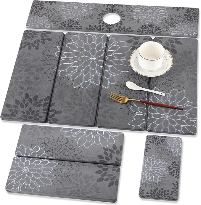 3 PCS Large Stone Dish Drying Mat for Kitchen Counter Quick Dry Stone Dishes Mats Cup Coasters Sink Faucet Mat Water Absorbing Diatomaceous Earth Drying Pad for Countertop Tableware Bottles
