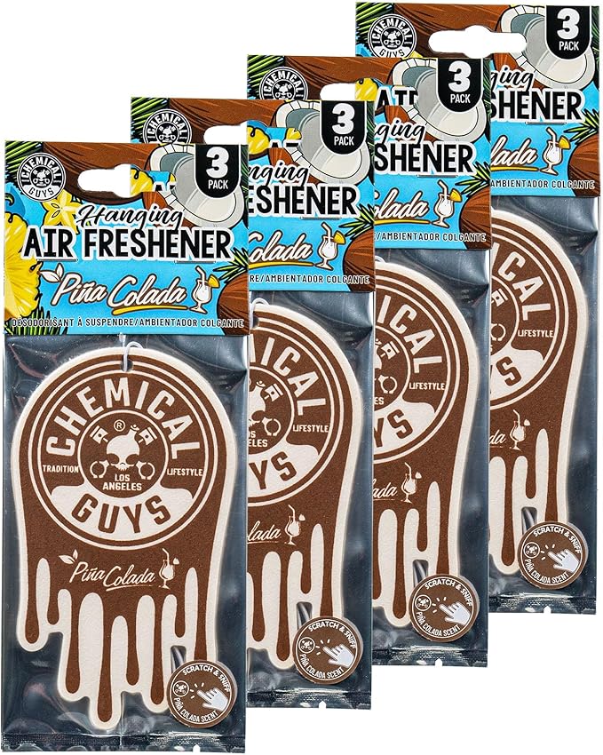 Chemical Guys Car Fresheners Hanging Air Fresheners - Pina Colada Scent for Cars Trucks SUVs RVs Home Office Work Dorm Room &amp More - 12 Pack
