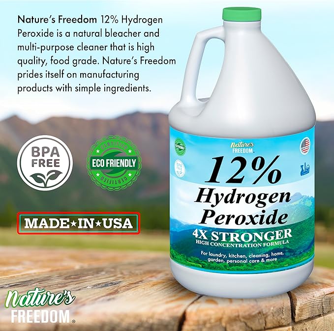 Nature's Freedom 12% Hydrogen Peroxide with Hose End Sprayer Food Grade H2O2 and Purified Water Only 1 Gallon Solution