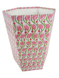 Floral Hand Block Printed 3.3 Gallon Decorative Waste Basket – Eco-Friendly Cardboard Trash Can Plastic-Free &amp Sustainable Perfect for Christmas and Housewarming Gifts (1 Pink Green LHARIYA)