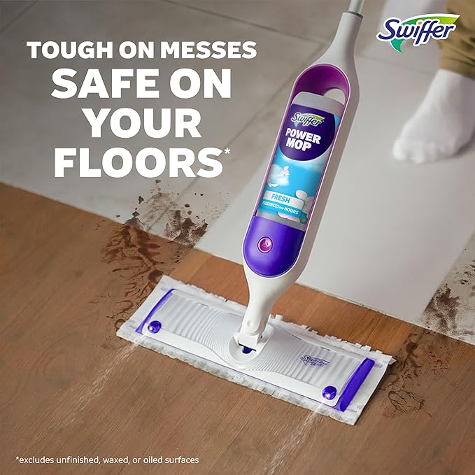 Swiffer PowerMop Multi-Surface Mop Kit for Floor Cleaning Fresh Scent Mopping Kit Includes PowerMop 2 Mopping Pad Refills 1 Floor Cleaning Solution with Fresh Scent and 2 Batteries