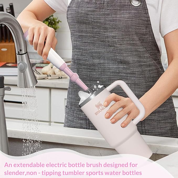 Electric Baby Bottle Brush Cleaner with Extended Handle &amp Drying Holder Baby Bottle Brush Set with Silicone Bottle/Nipple/Crevice/BrushStraw CleanerLifesaver Automatic Bottle CleanerGray