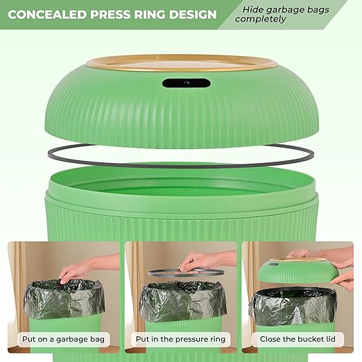 Pukomc Smart Sensor Wastebasket Convenient and Hygienic Easy to Use Technology Sensor Waterproof Wastebasket Plastic Trash can for Kitchen Bathroom Bedroom Living Room Office and Outdoor Green