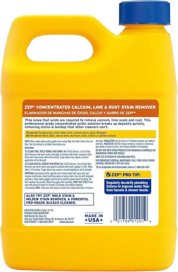 Zep Concentrated Calcium Lime and Rust Remover - 32 oz (Case of 12) - ZUCAL32 - Your Solution to Stubborn Calcium Lime and Rust Stain Removal with Ease