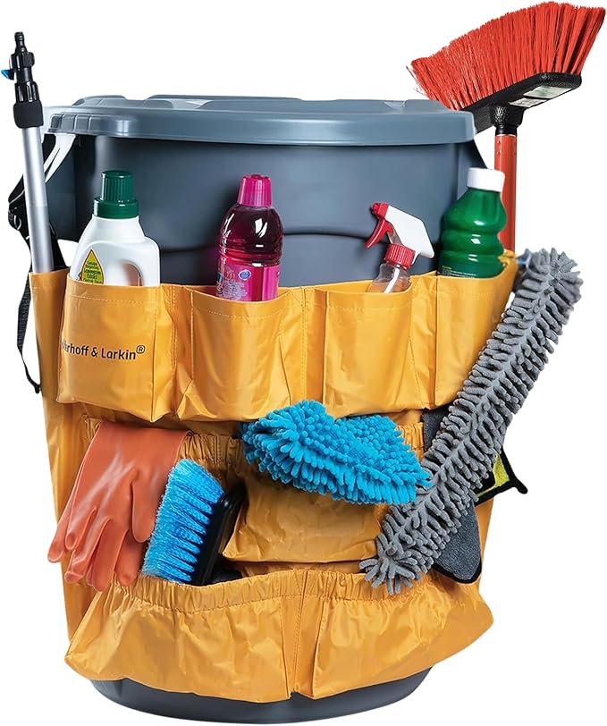 Trash Can Caddy Bag | Fits 32-55 Gallon Can | Brute &amp Uline Compatible | Heavy Duty Vinyl | Garbage Bin Apron | XL Commercial Size | Cleaning Caddy Organizer | Custodian &amp Janitorial Supplies