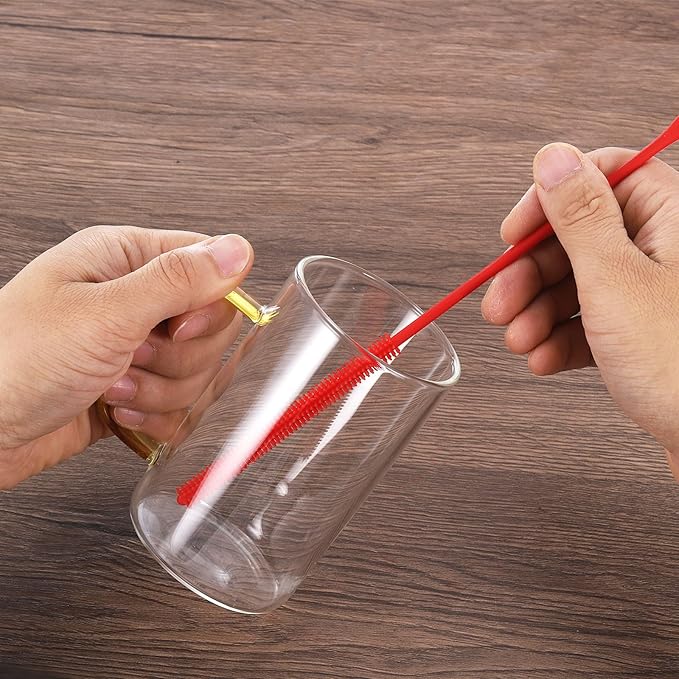 2 Pcs Silicone Straw Brush 9.4 Inch Bottle Straw Brushes Blue (6mm+8mm)