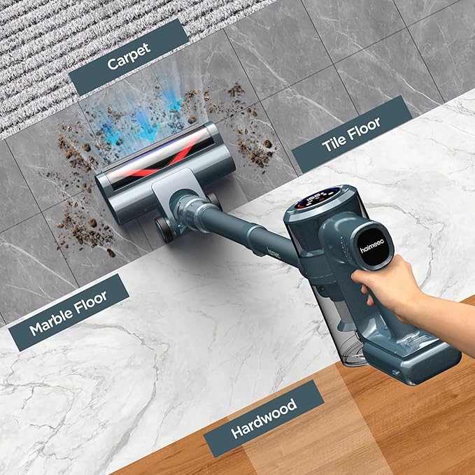 Cordless Vacuum Cleaner33KPA/400W Powerful Stick Vacuum with Auto Suction ModeMax 50Mins RuntimeLED DisplayRechargeable&ampAnti-TangleLightweight Vacuum Cleaners for Home/Pet Hair/Carpets/Hard F