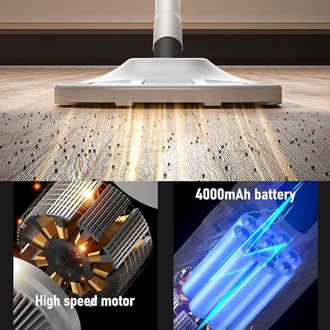 Yoidesu Cordless Vacuum Cleaner 3-in-1 Lightweight Stick Vacuum with 4000mAh Battery Powerful Suction Quiet Running for Home Hardwood Floor Carpet Pet Hair