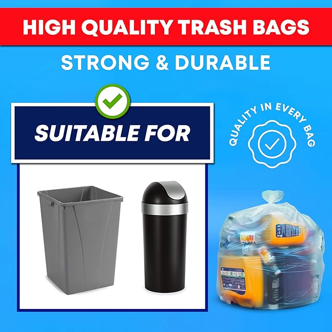 Veska 30-33 Gallon Clear Trash Bags Heavy Duty (Value Pack 250 Bags) Large Clear Plastic Recycling Garbage Bags. Large Trash Bags 30+ 32 Gallon