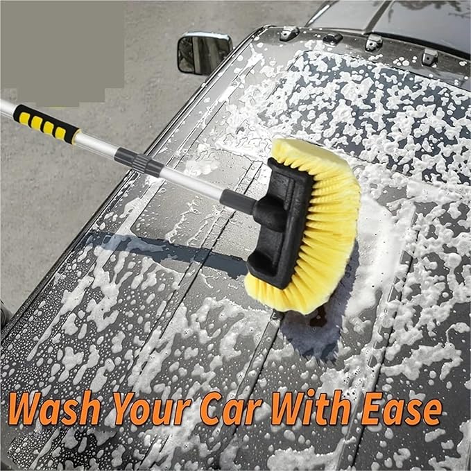 Solar Panel Cleaning Brush Adjustable Car Wash Brush On/off Flow Control Sponge Head Material With Long HandleWater Fed Pole(Yellow)