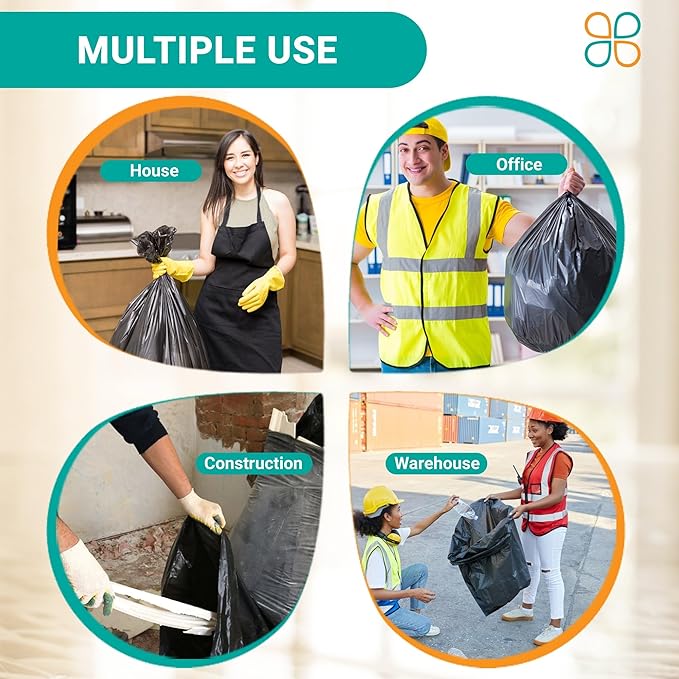 PlasticMill Heavy Duty Trash Bags - Black Garbage Bags - Plastic Trash Bags - Tall Trash Bags Trash Can Liners - 50-60 Gallon Large Kitchen Trash Bags 1.2 Mil 38x58 (100-Count)