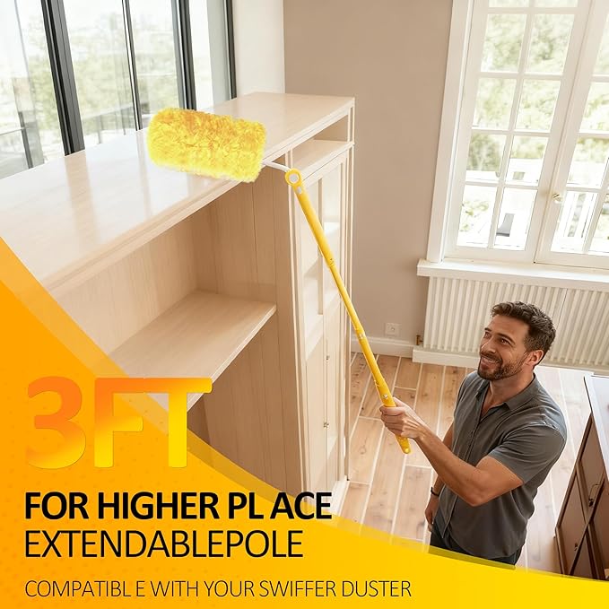 Duster Refills for Swiffer 100 Count with 1 Handle Heavy Duty 4X Microfiber 360° Swivel Disposable Dusting Pads for Multi-Surface Cleaning - Unscented