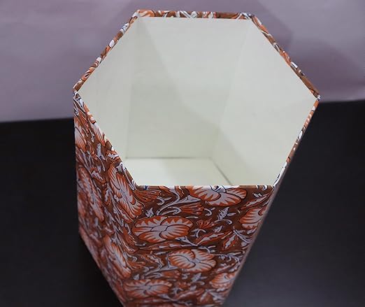 Christmas Decorative Hand Block Printed Waste Basket/Trash Can/Garbage Can/Card Board Trash Can Housewarming Gift (Brown)