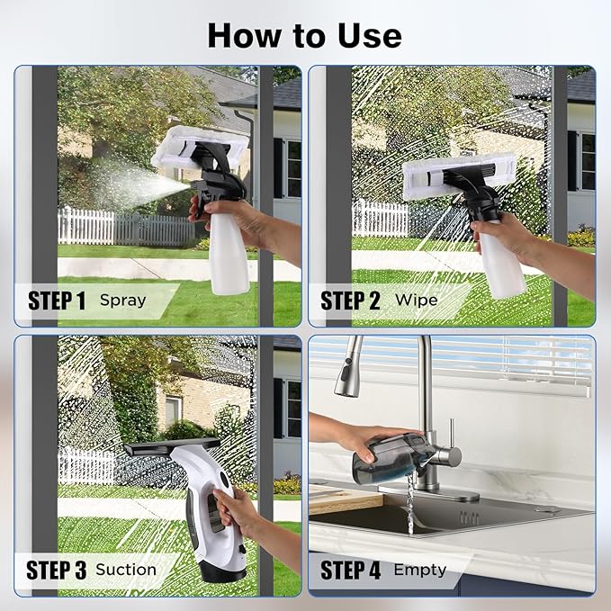 Window Vacuum Squeegee Cordless Electric Window Cleaner Tool with &amp Water Collection Tank Cleaning Kit Shower Squeegee for Glass Doors Windows Mirrors Car