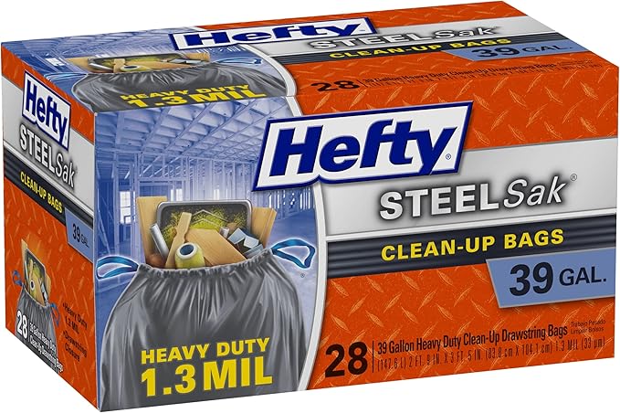 Hefty SteelSak Heavy Duty Large Clean-Up Trash Bags 39 Gallon 28 Count