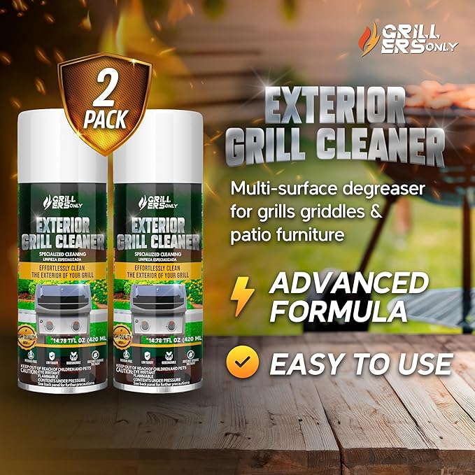 2-Pack Exterior Grill Cleaner Spray | Grill Spray &amp Degreaser for Outdoor Surfaces Patio Furniture &amp Griddles | Anti Rust Spray for Metal Maintenance - 14.8 fl oz.